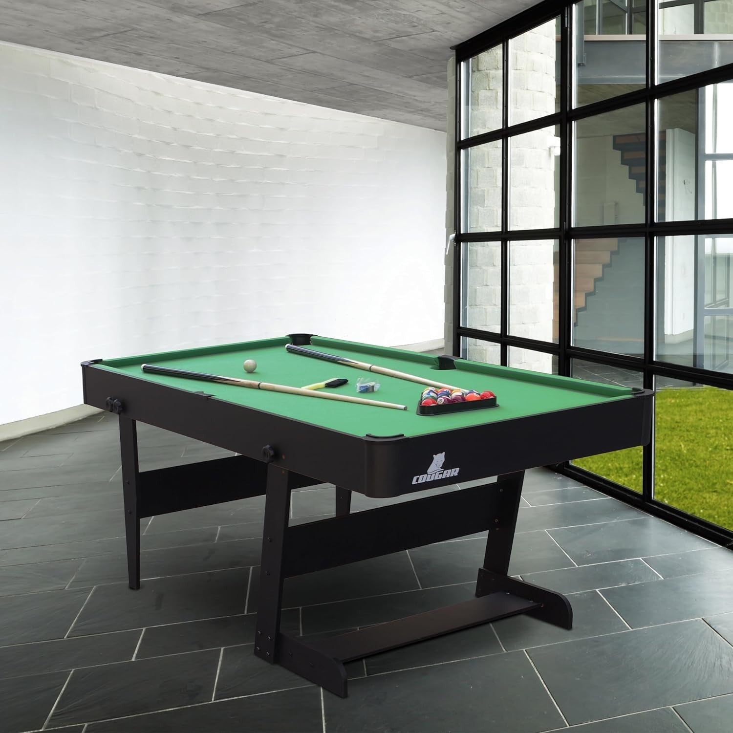 5FT Foldaway Pool Table Compact Home Snooker Set w Balls Cues