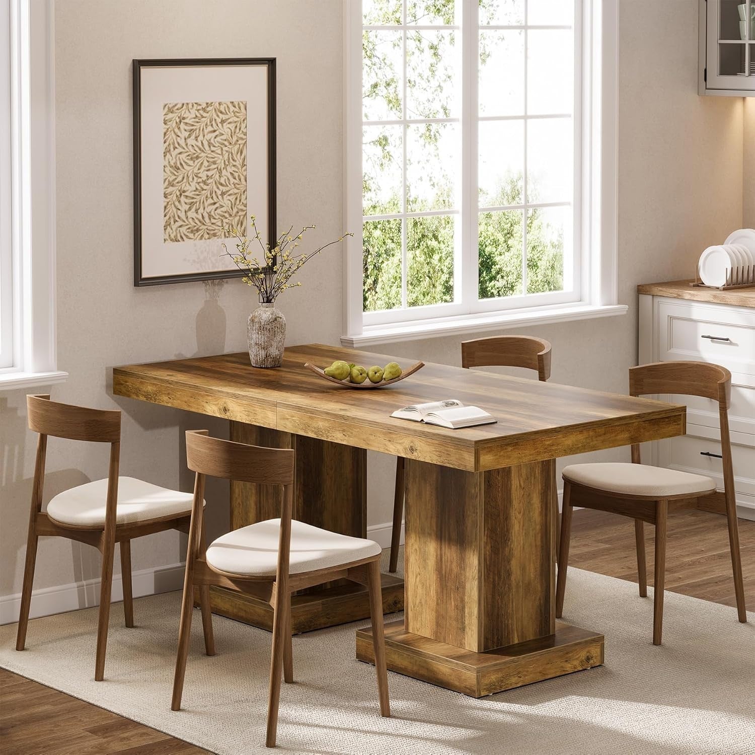 Rustic Square Dining Table 4 Seater Pedestal Base Small Space Home