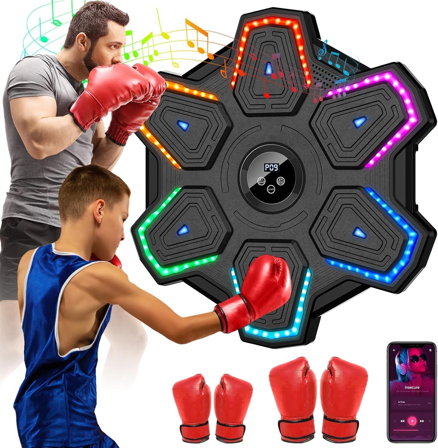 Music Boxing Machine Bluetooth LED Punch Pad Wall Mount Home Fitness Trainer