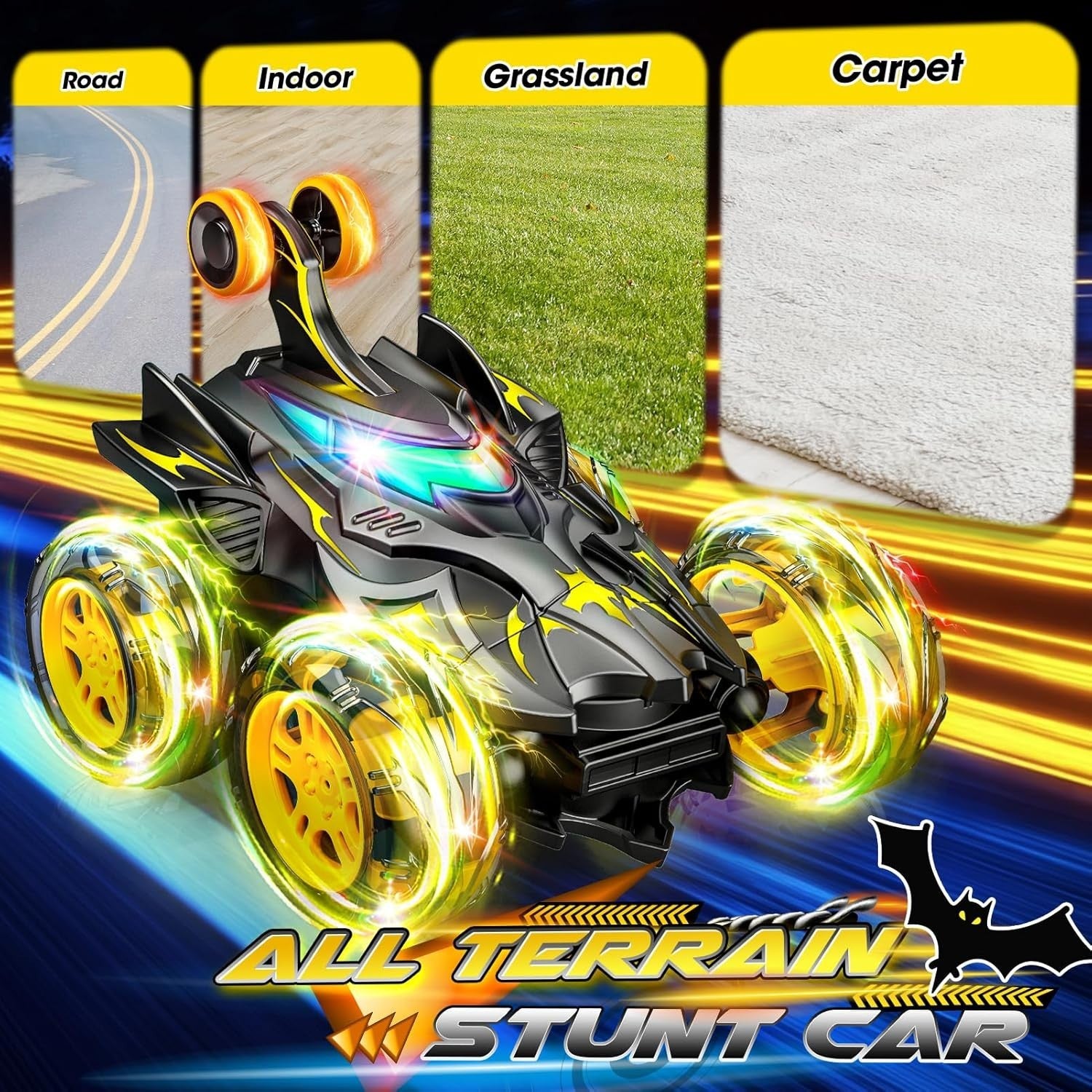 360° Flip Bat RC Car Toy 2.4GHz LED Stunt Car Gift for Boys Girls Age 3-9