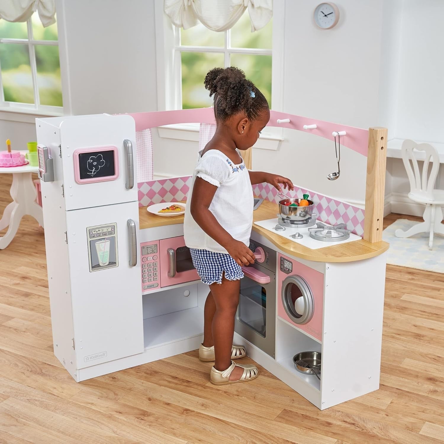 Large Corner Wooden Play Kitchen Kids Toy Set Phone Accessories
