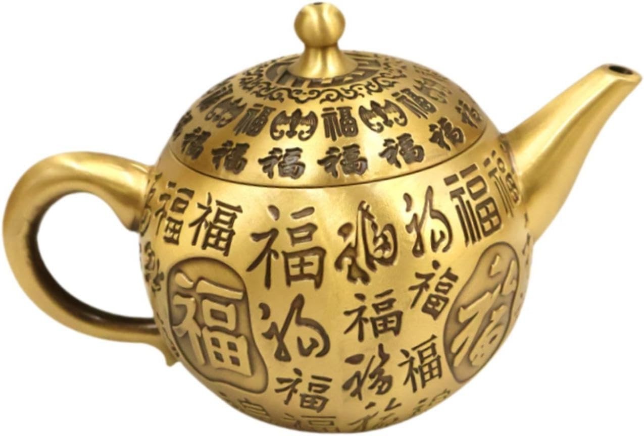 Brass Chinese Teapot Ornament Feng Shui Table Decor Good Luck Statue