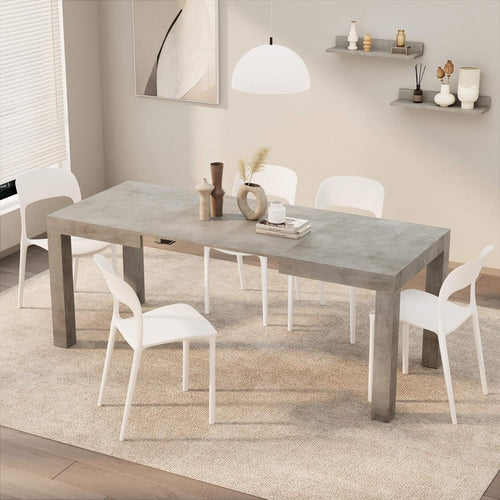 Extendable Concrete Grey  Dining Table 8Seater Wood Modern SpaceSaving 120-200cm