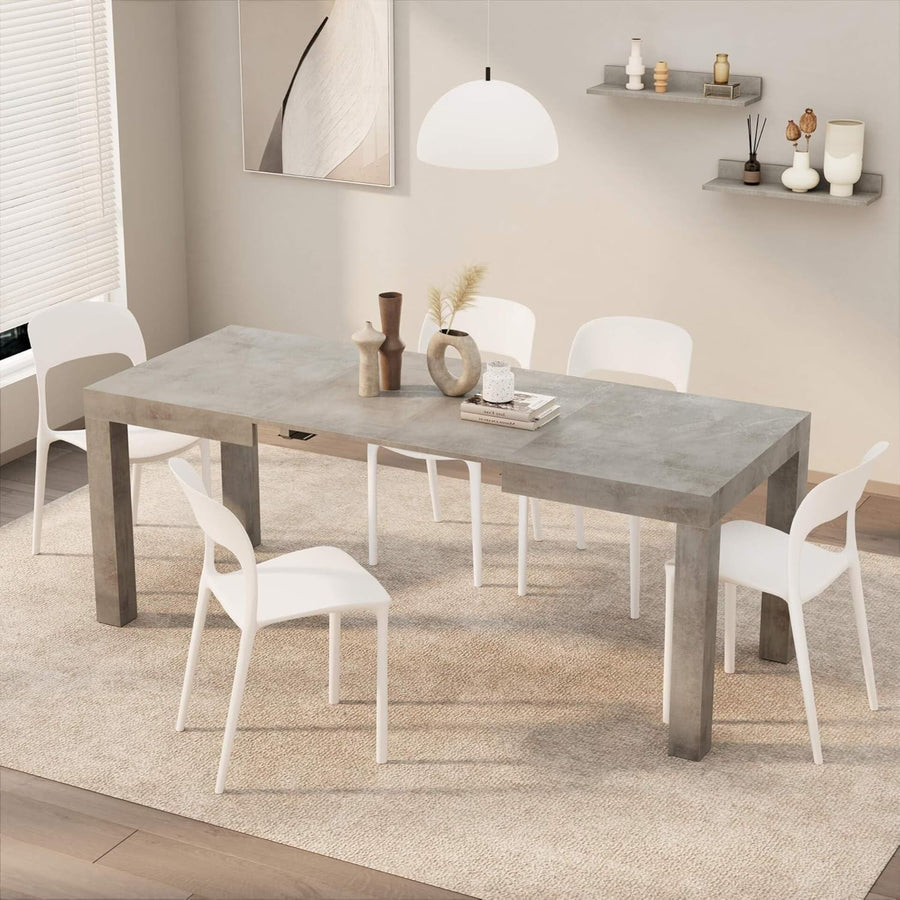 Extendable Concrete Grey  Dining Table 8Seater Wood Modern SpaceSaving 120-200cm