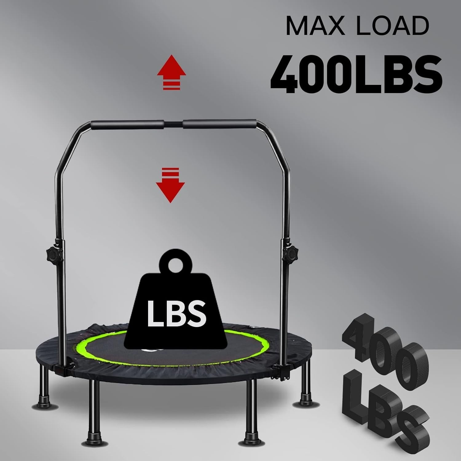 40” Foldable Fitness Trampoline Indoor Rebounder Adjustable Handle 400lbs