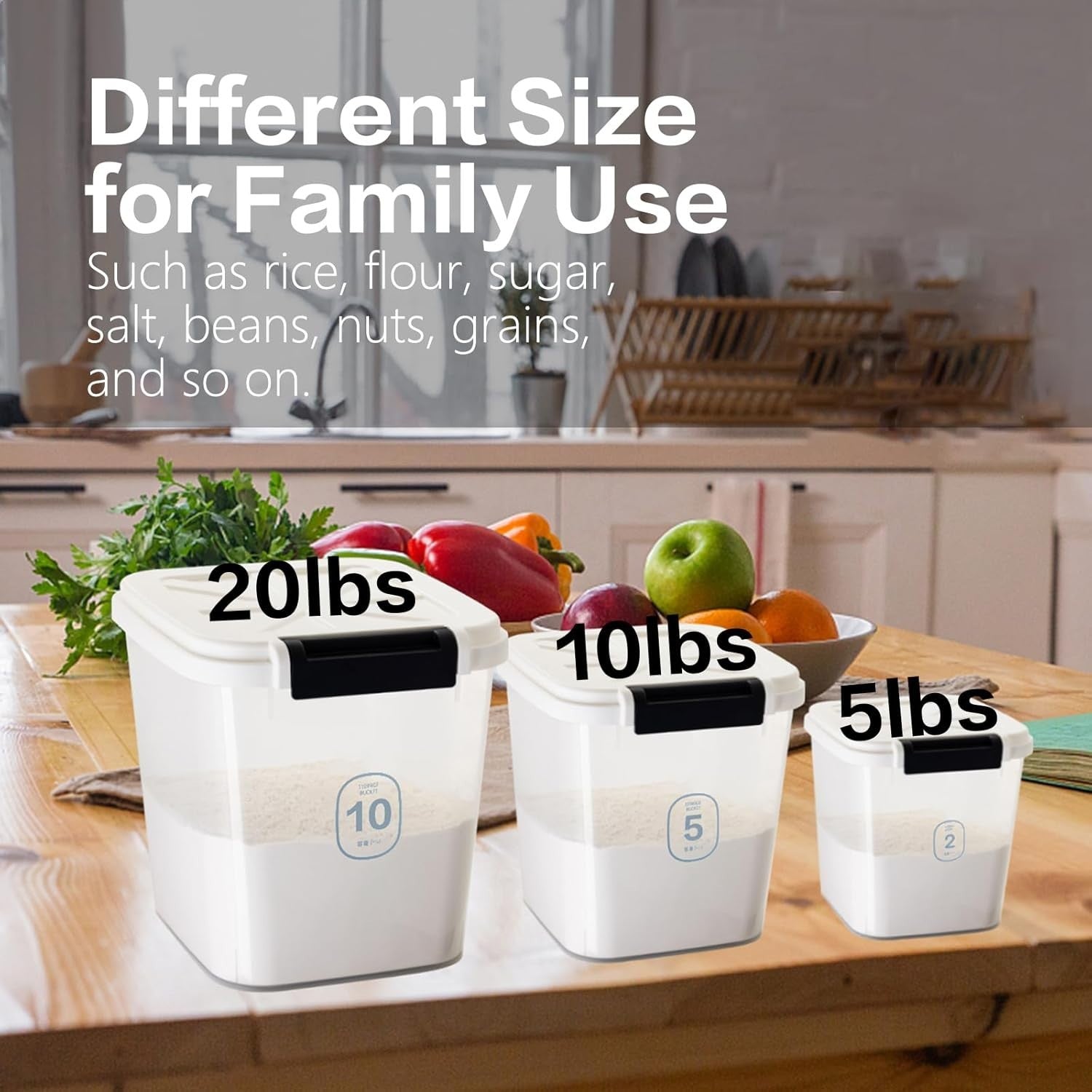 10LBS Flour Container Airtight Rice Dispenser w Cup