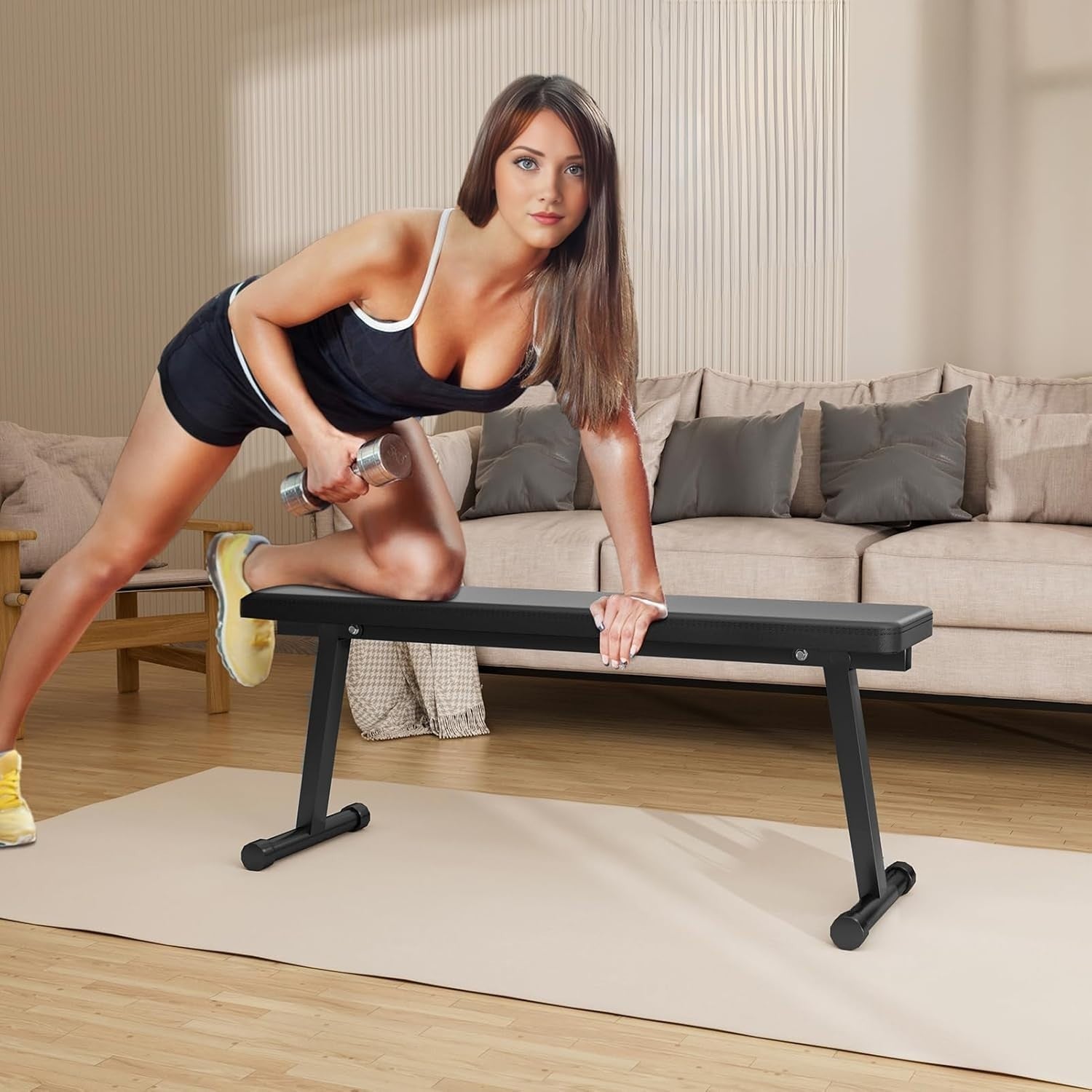 Compact Folding Flat Workout Bench 600lb Capacity Home Strength Training