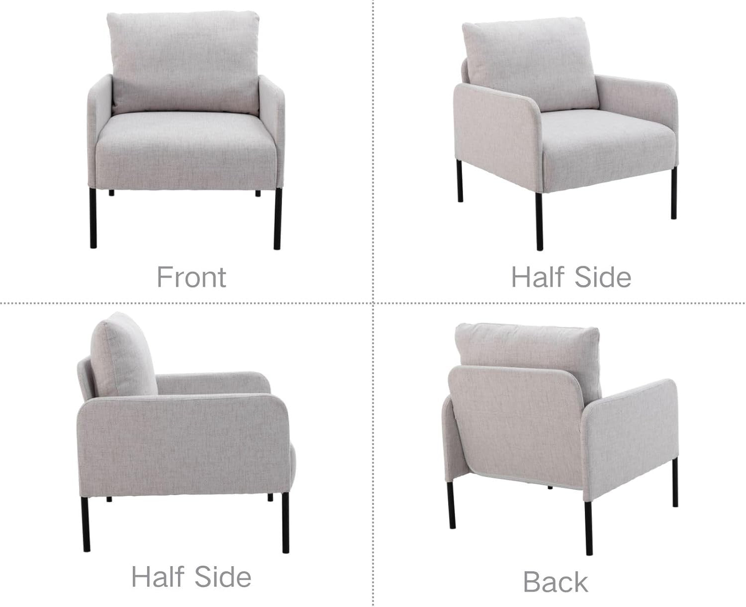 Modern Accent Armchair Beige Linen Lounge Chair Metal Legs