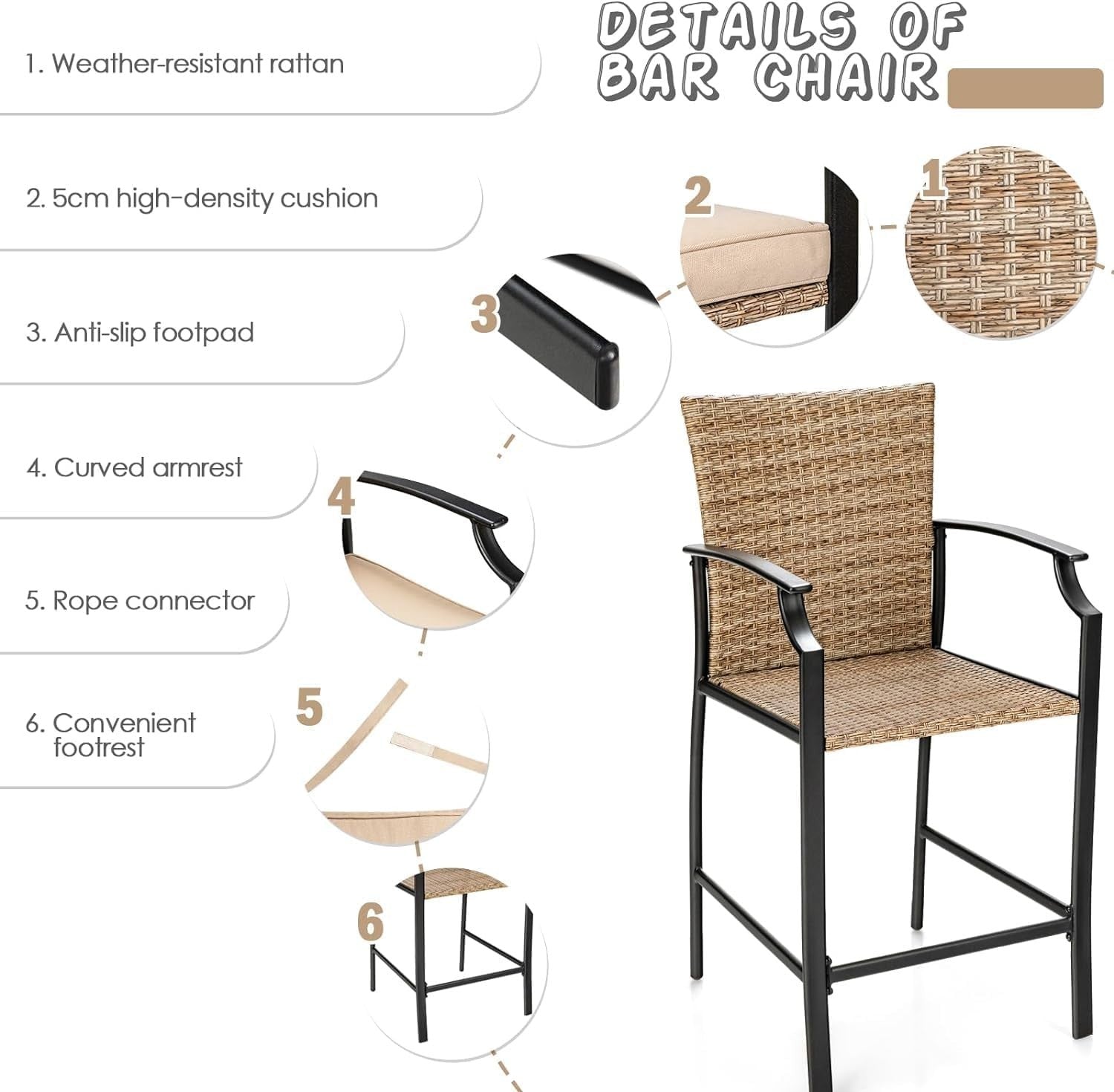 Outdoor Rattan Bar Dining Set 5 Piece High Table 4 Chairs Cushions Patio
