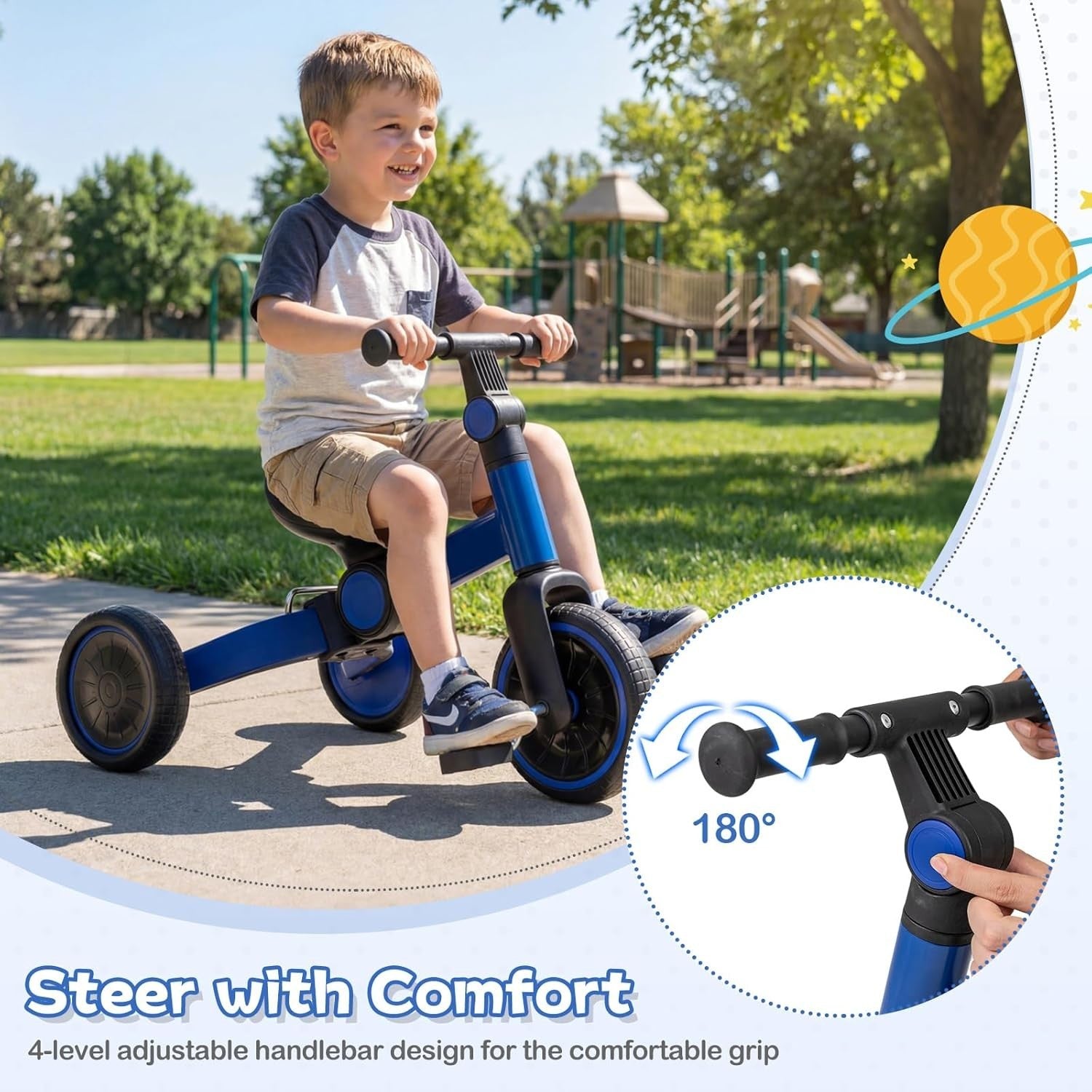 Kids Tricycle Balance Bike 2-4 Years Foldable Adjustable Handlebar Blue