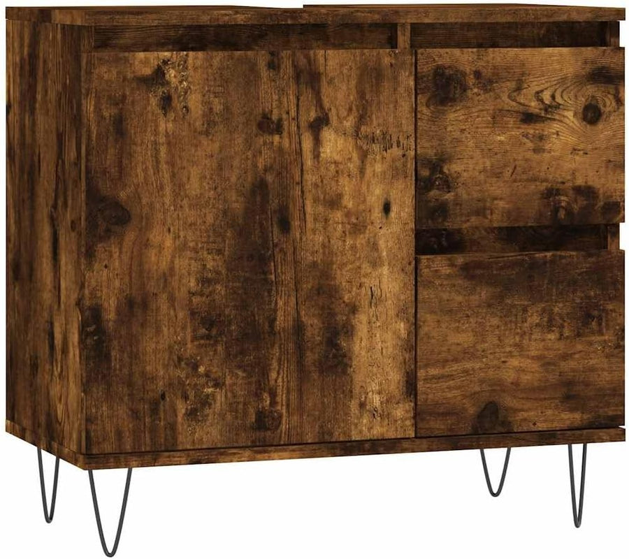 Smoked Oak Bathroom Vanity Cabinet 65cm Under Sink Storage Unit Cupboard Drawers