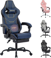 Ergonomic Gaming Chair with Footrest Lumbar Support Blue
