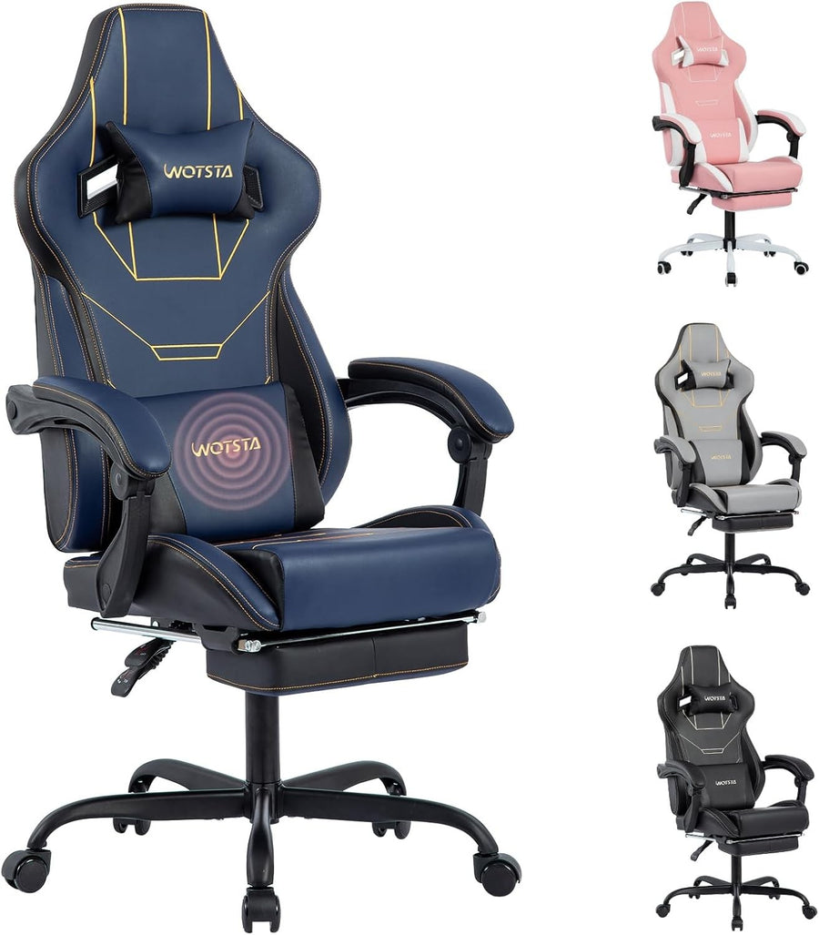 Ergonomic Gaming Chair with Footrest Lumbar Support Blue