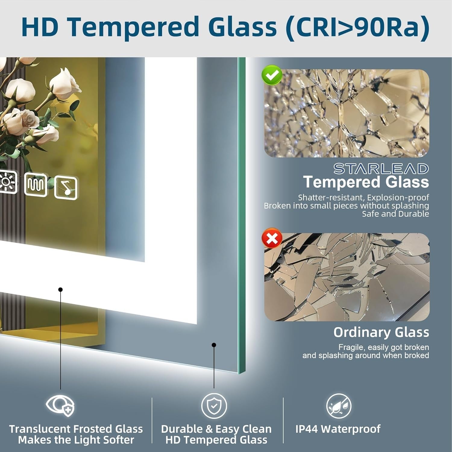 LED Bathroom Mirror 60x80 cm with Bluetooth, 5x Magnifier, Anti-Fog, Dimmable