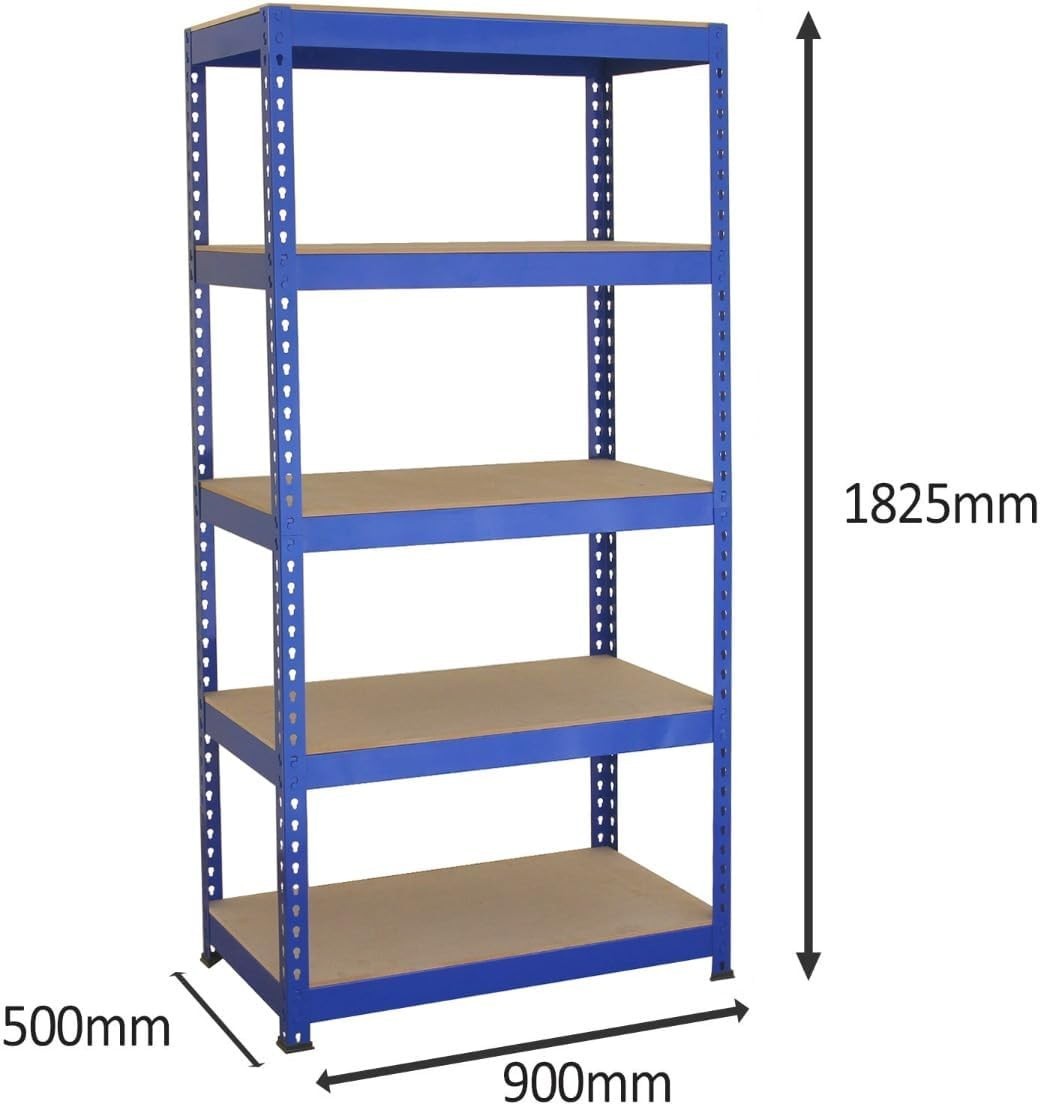3 Q-Rax Blue Shelving Units + 120cm Workbench Heavy Duty 200kg Shelves