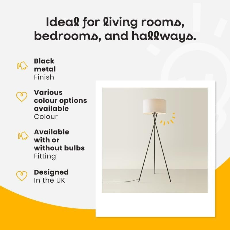Dark Grey Tripod Floor Lamp Black Metal Stand Modern Tall Living Room Light