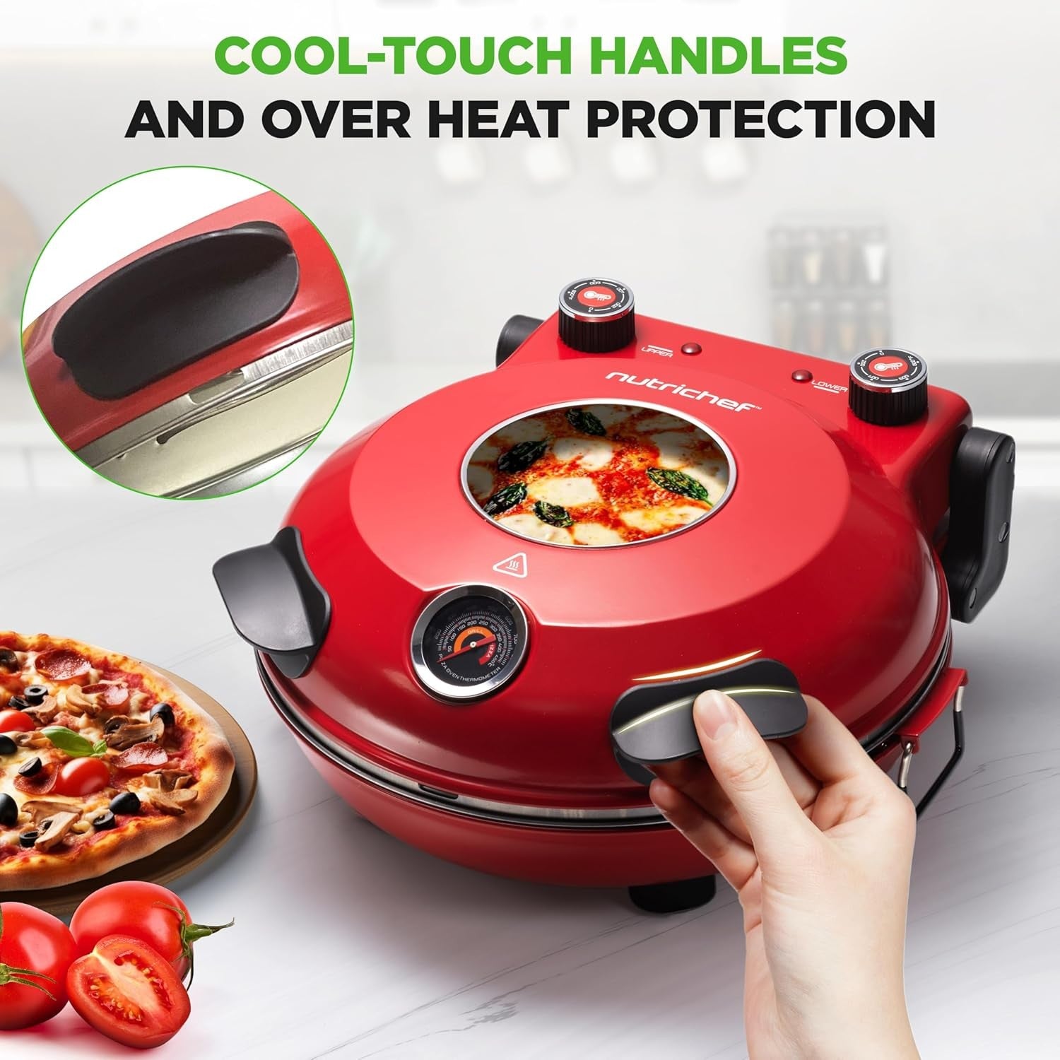 Electric Pizza Oven 30cm 425°C Countertop Maker Non-Stick Stone Red 1200W