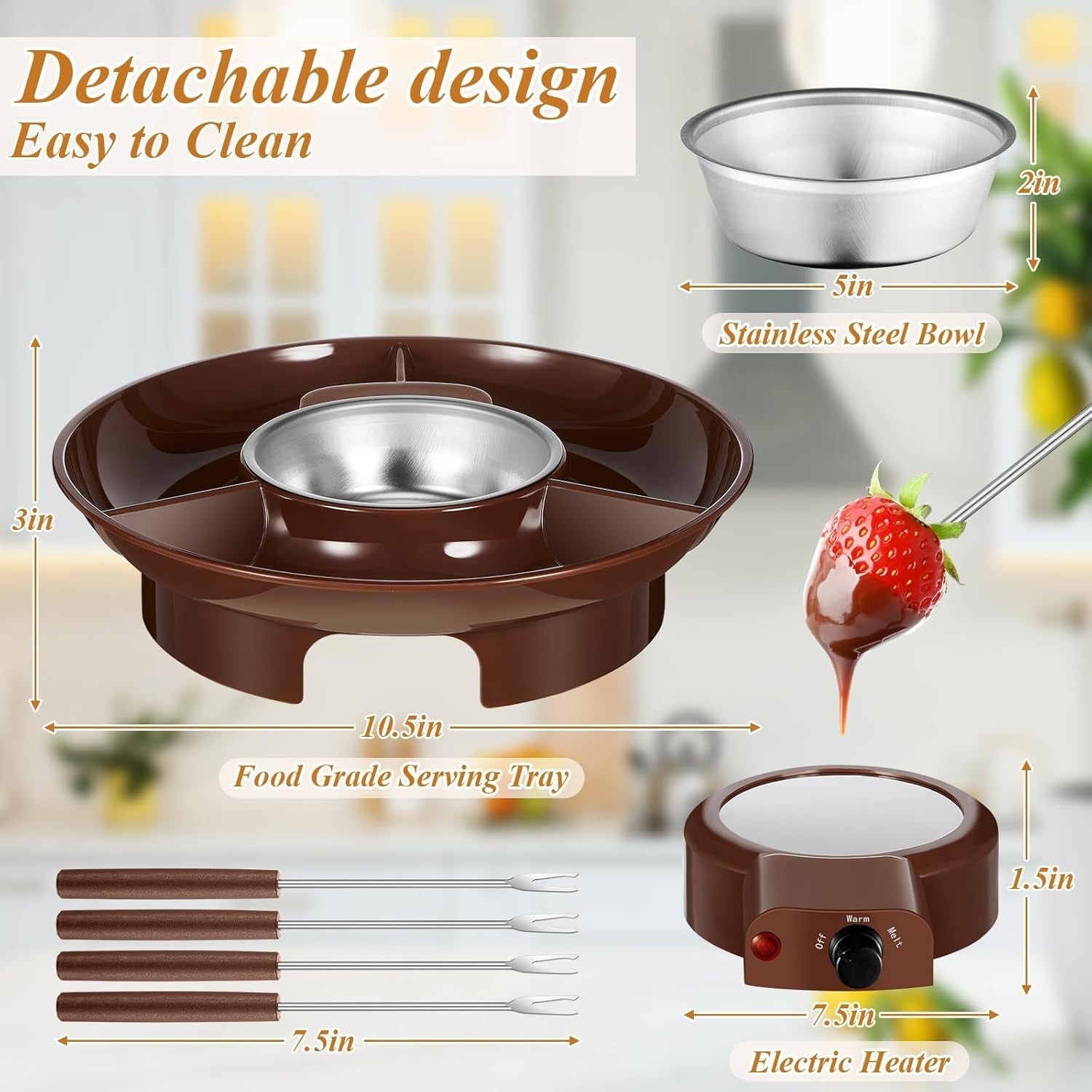 Chocolate Fondue Maker Cheese Melting Pot Forks Temp Control Black