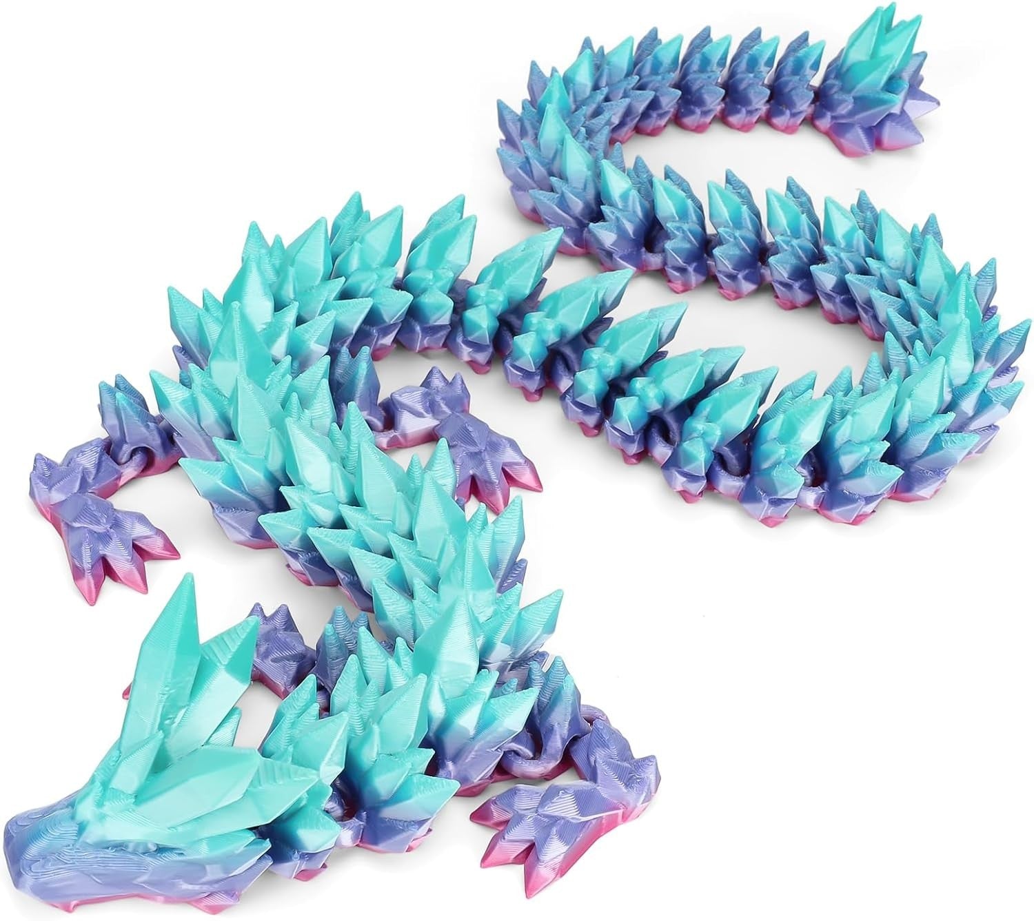 Large 3D Printed Rainbow Crystal Dragon Articulated Fidget Desk Decor
