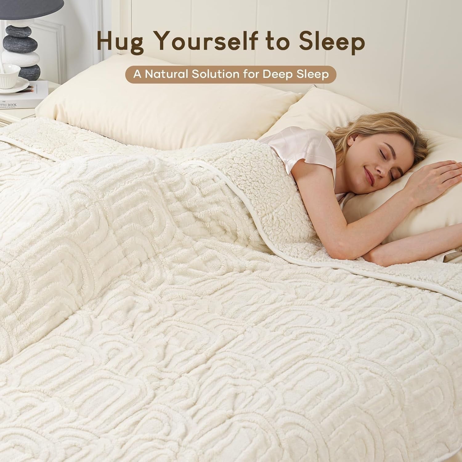 Cream White Sherpa Weighted Blanket 15lbs Queen 60x80 Cozy Sleep