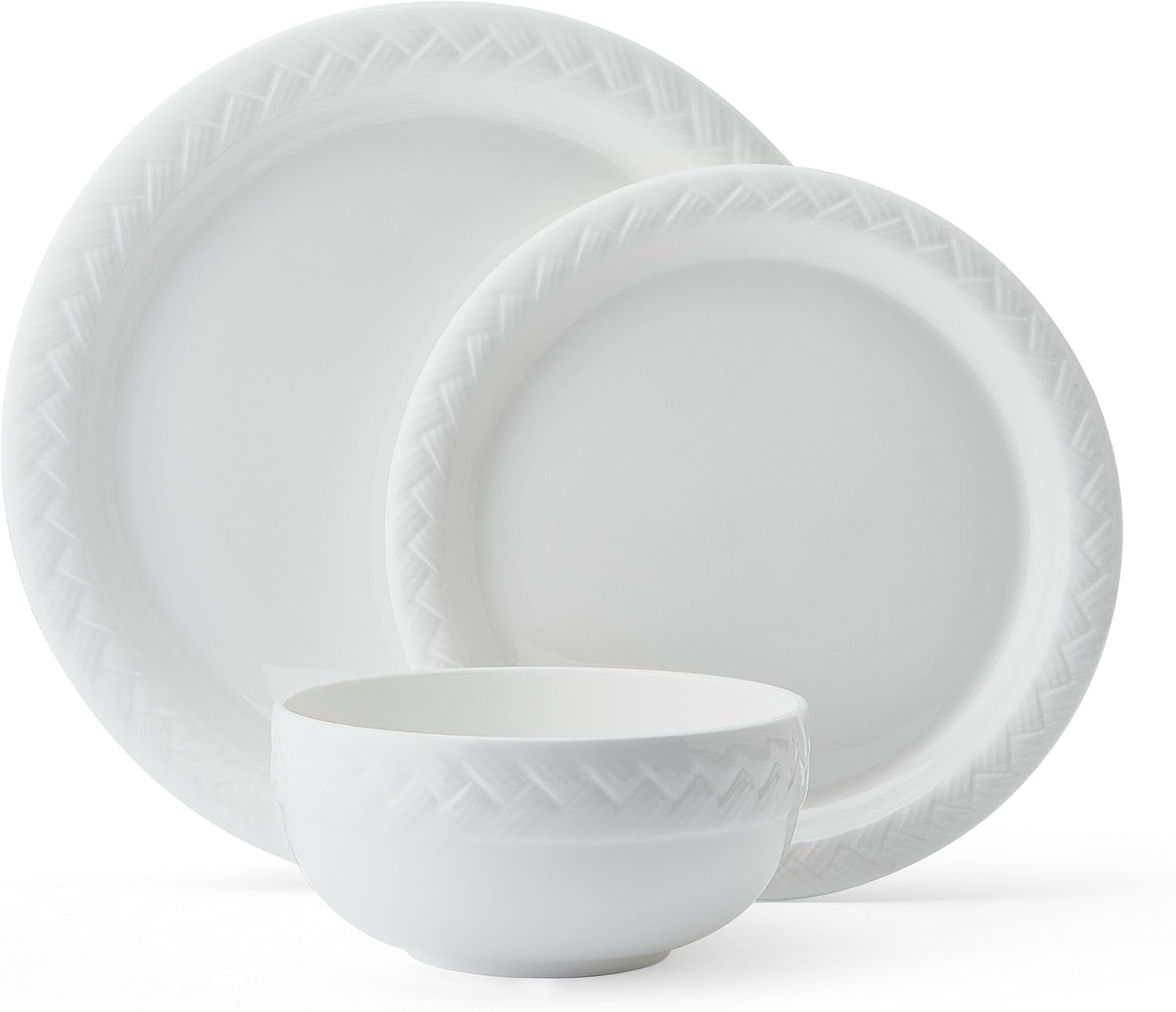 12 Piece Bone China Dinner Set Lightweight Chip Resistant Plates Bowls White