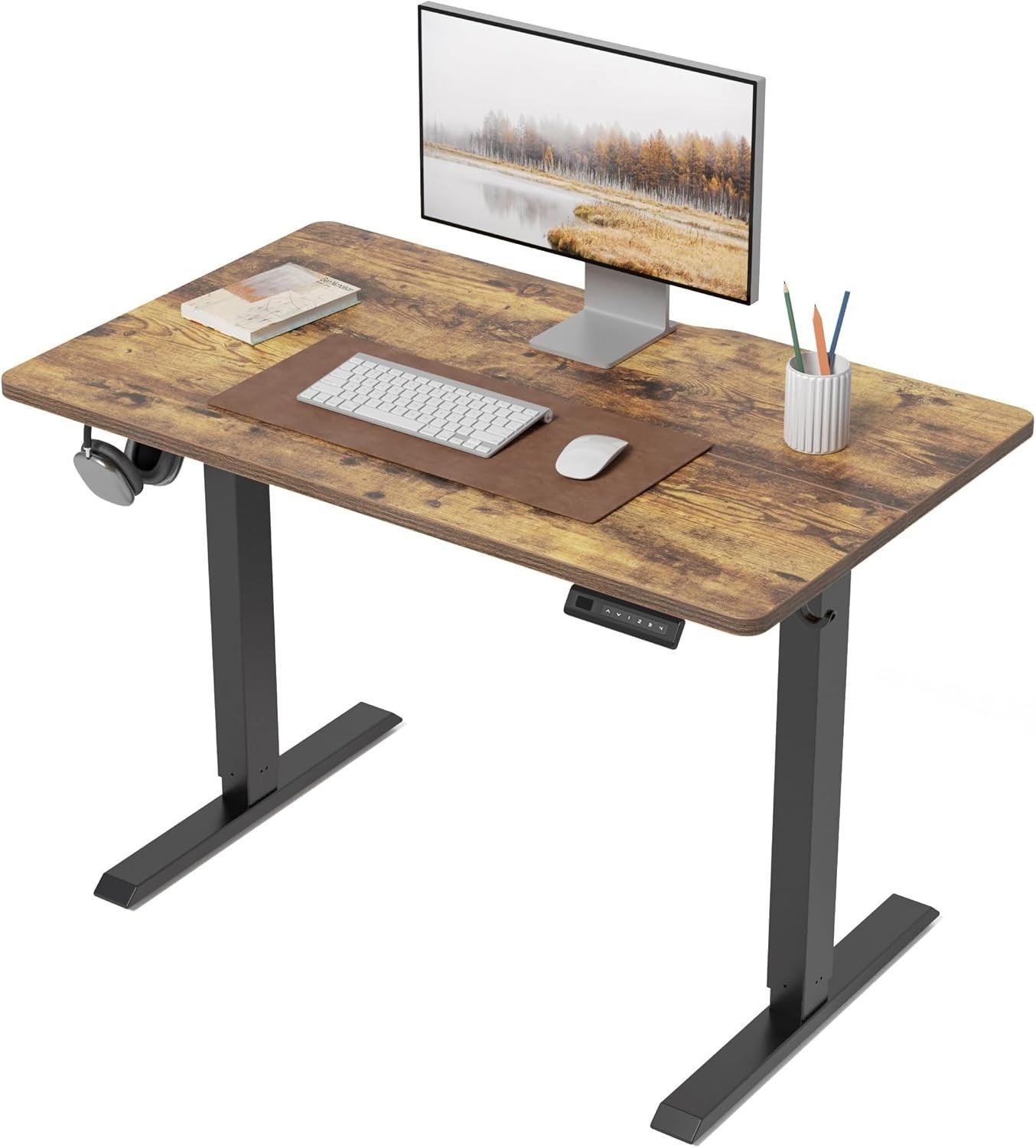 Rustic Brown 100x60cm Electric Standing Desk with Memory Function & Quiet Motor