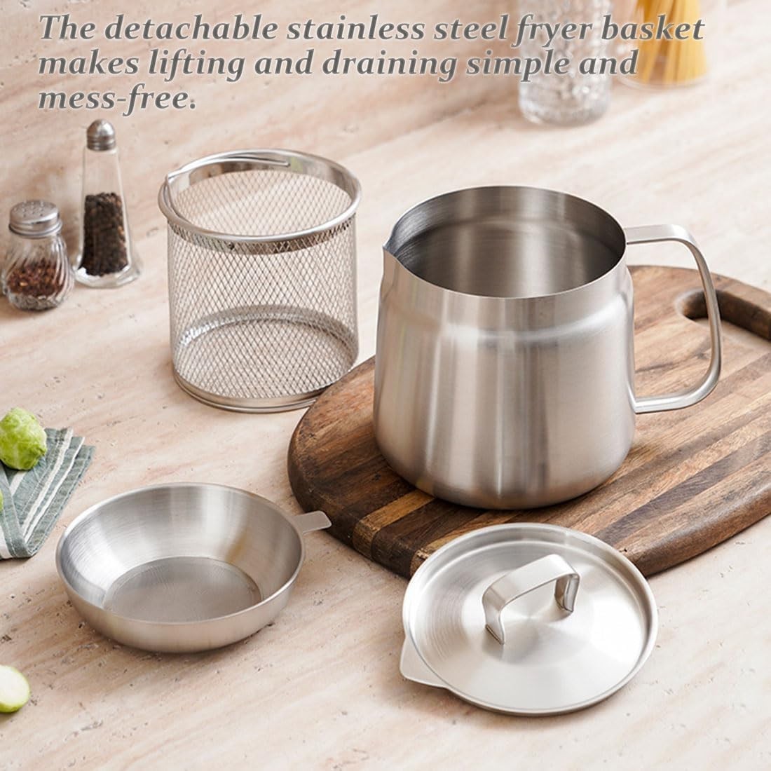 2L Stainless Steel Fryer Pot Oil Strainer Filter Jug Pour Spout
