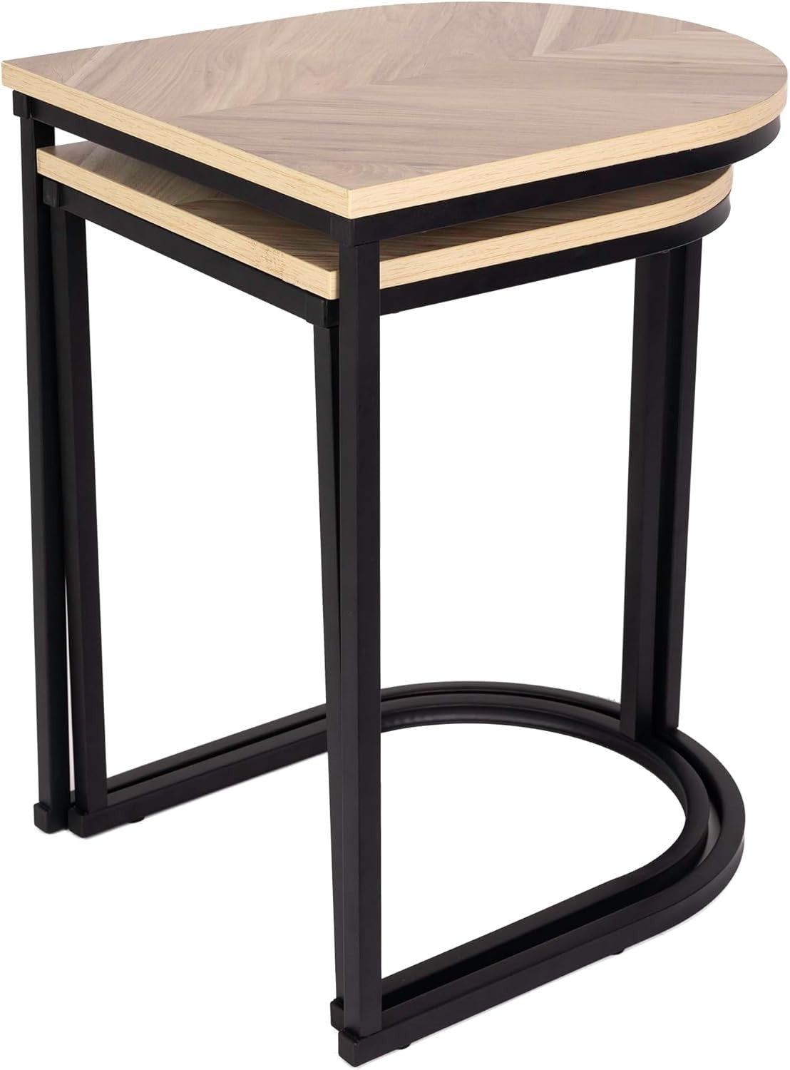 2 Nesting End Tables Black Metal Oak Finish Living Room Side Lamp Set