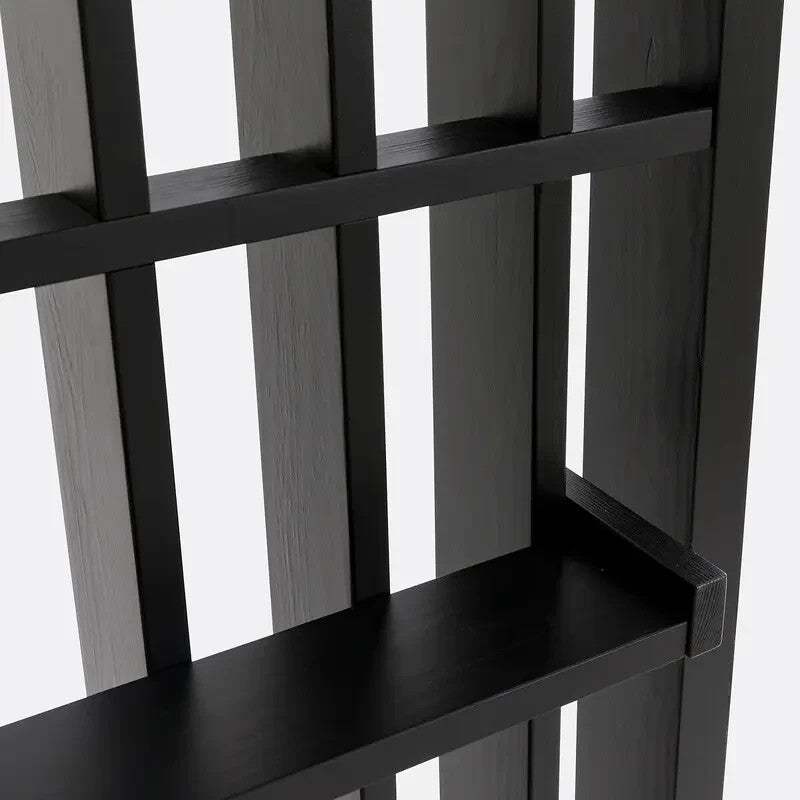 Black Solid Pine Room Divider Shelf – Modern Open Slatted Storage Unit