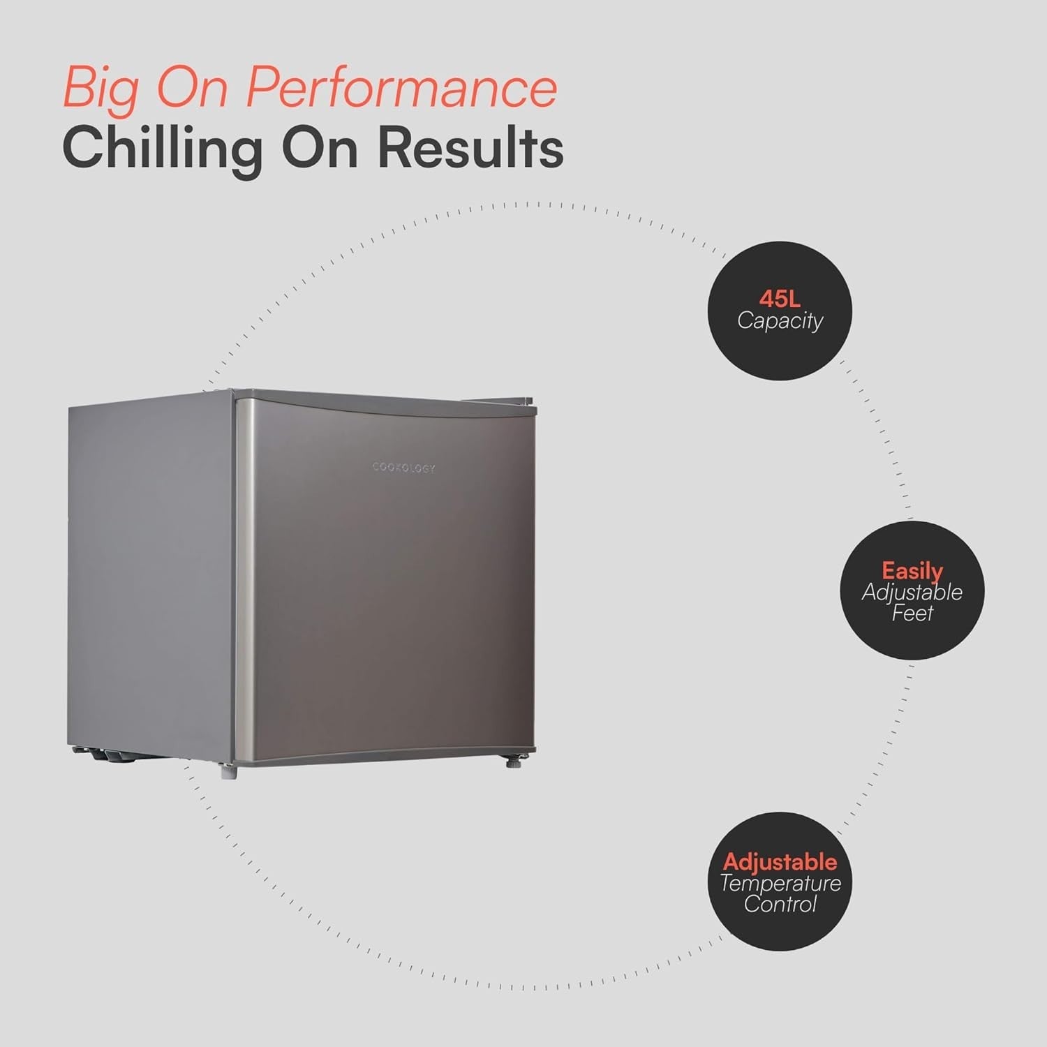 45L Mini Tabletop Fridge Countertop Reversible Door Stainless Steel