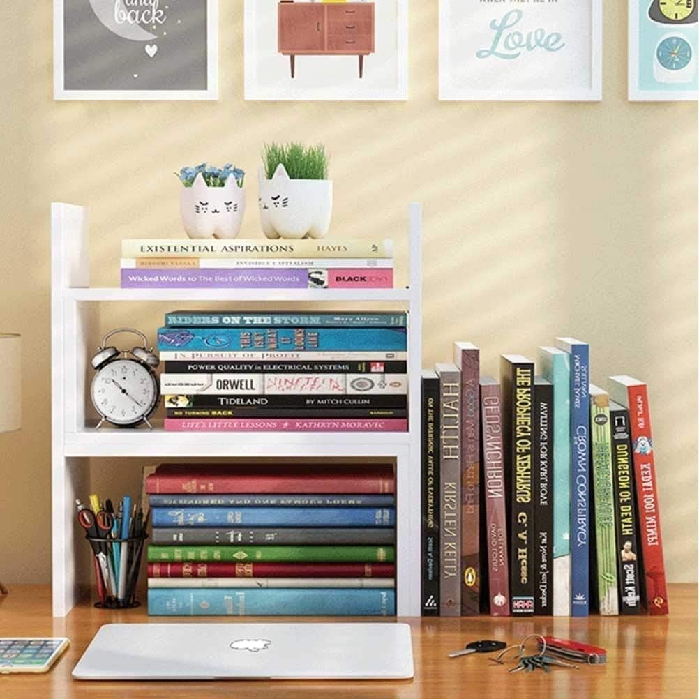 Expandable Desktop Bookshelf Desk Organizer Shelf Wooden Tabletop Storage