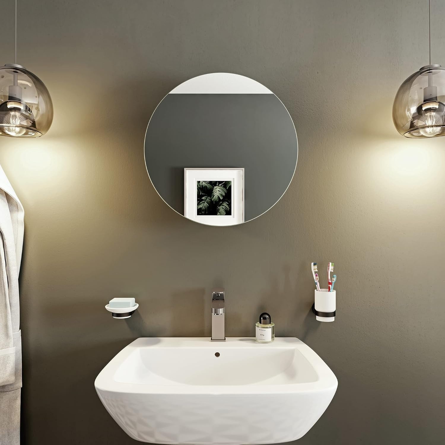 Wall-Mounted Round Bathroom Mirror Cabinet 50cm Stainless Steel Storage