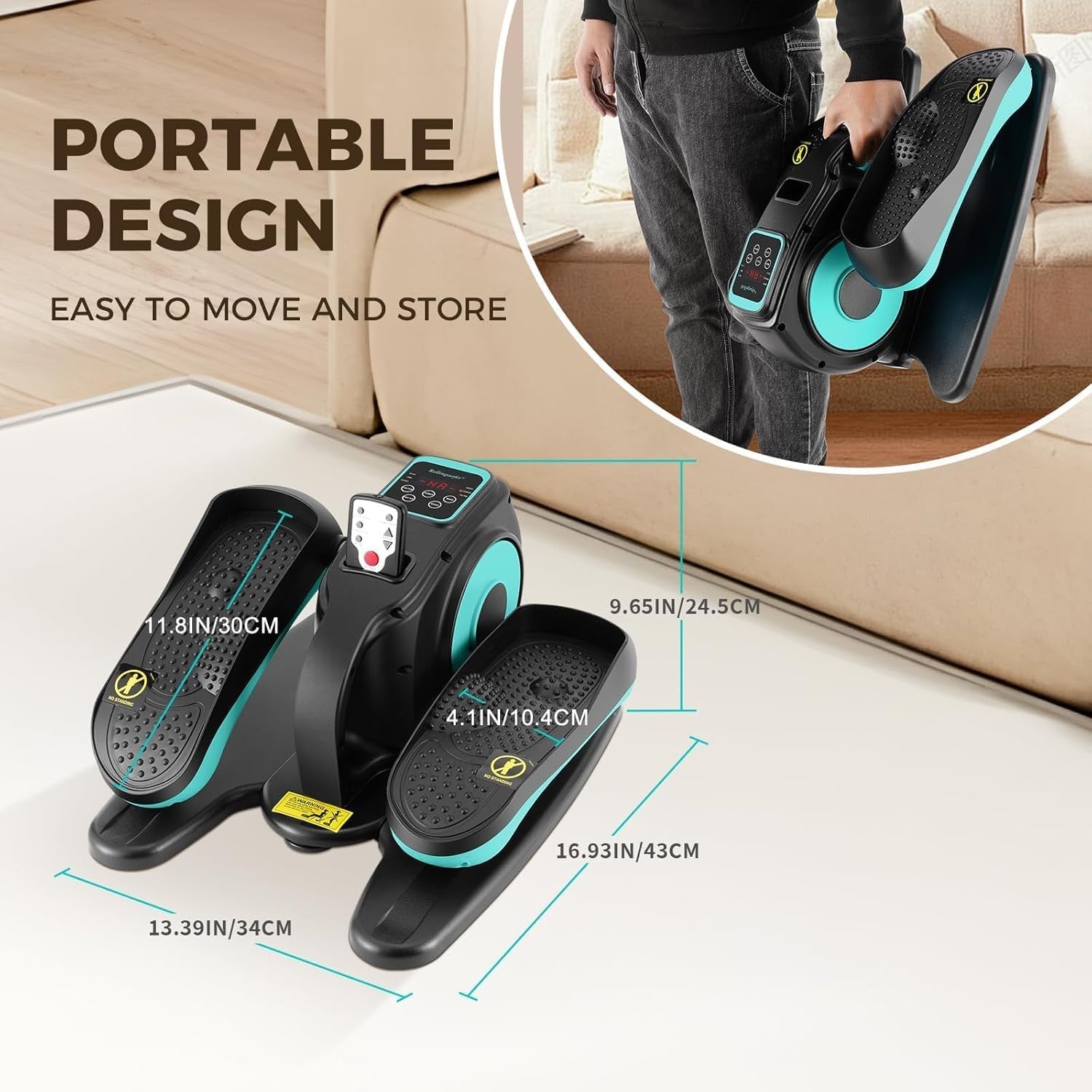 Under Desk Electric Elliptical Pedal Exerciser Quiet Seated Leg Trainer LCD