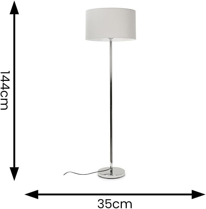Modern Floor Lamp Chrome Standing Light Grey Drum Shade Living Room Bedroom