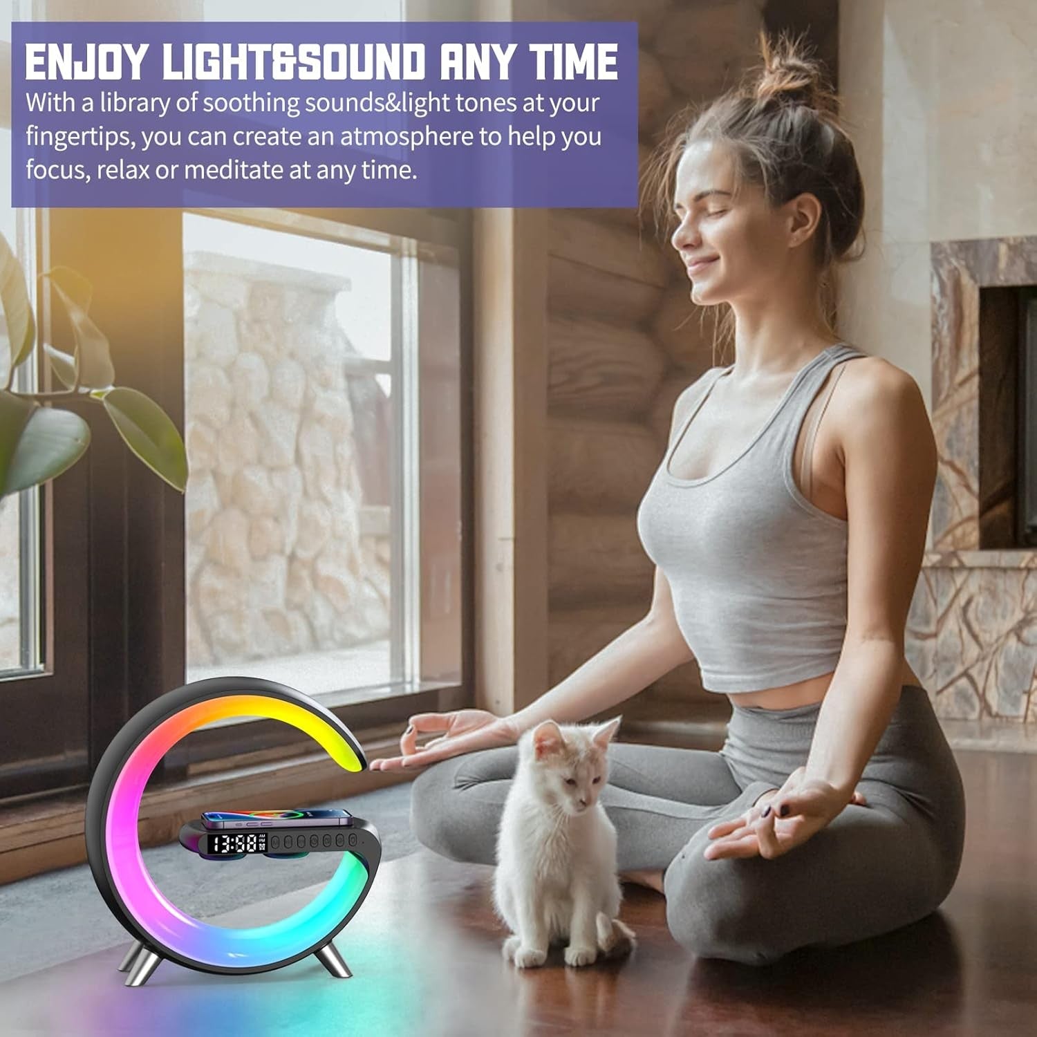 Smart LED Table Lamp Wireless Charger Bluetooth Speaker Alarm Clock RGB