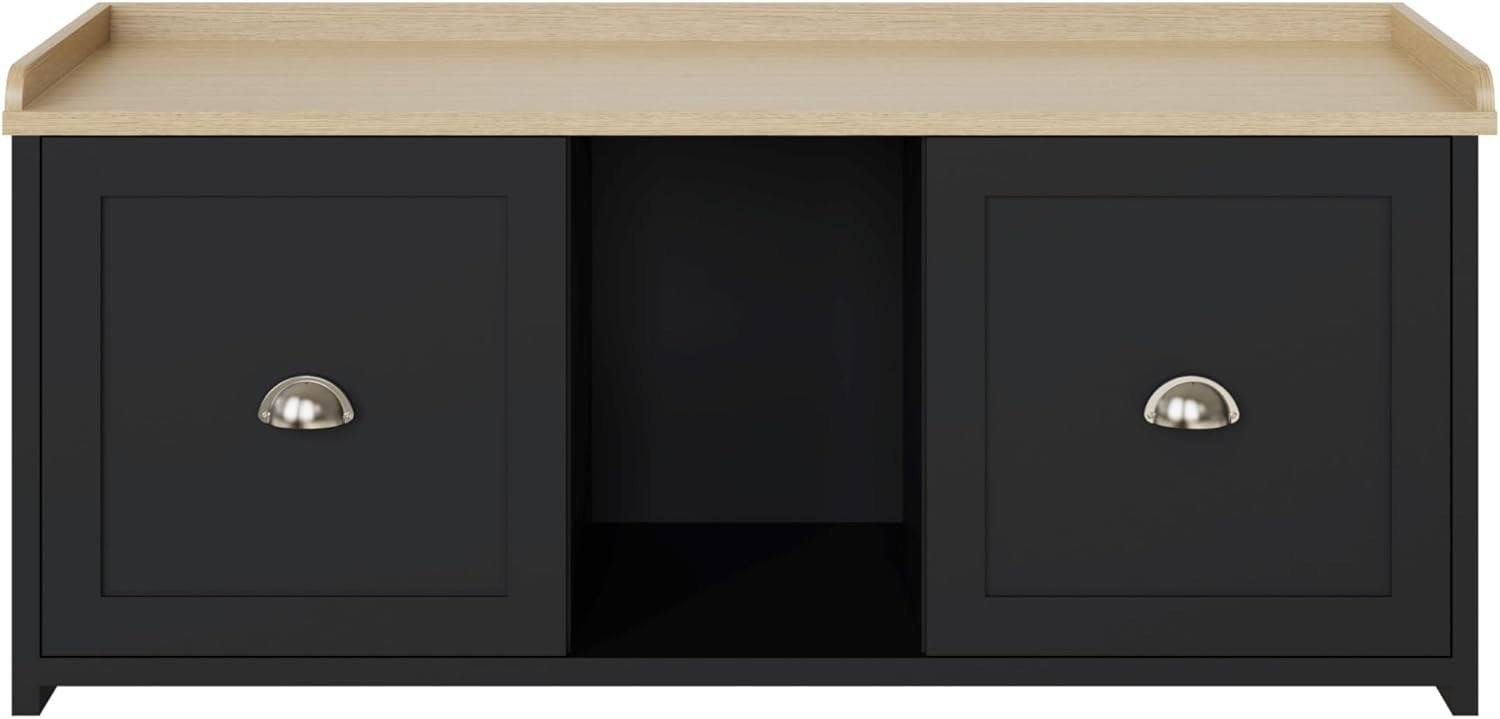 Black 2-Door Shoe Storage Bench – Rustic Entryway Seat & Hallway Organizer