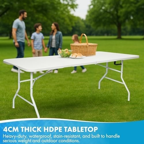 6ft Folding Table with 2 Premium Chairs White Indoor Outdoor Set