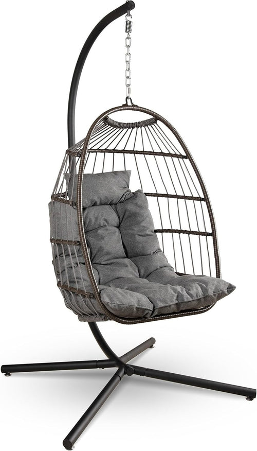 Foldable Egg Chair Hanging Swing with Waterproof Cushion & Sturdy Stand
