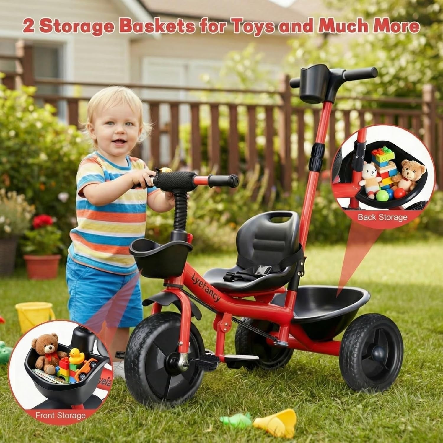 Kids Tricycle 2 In 1 Push Trike Parent Handle Adjustable Seat Red