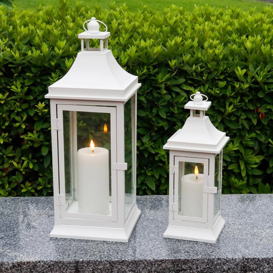 Set of 2 White Vintage Metal Candle Lanterns Home Decor