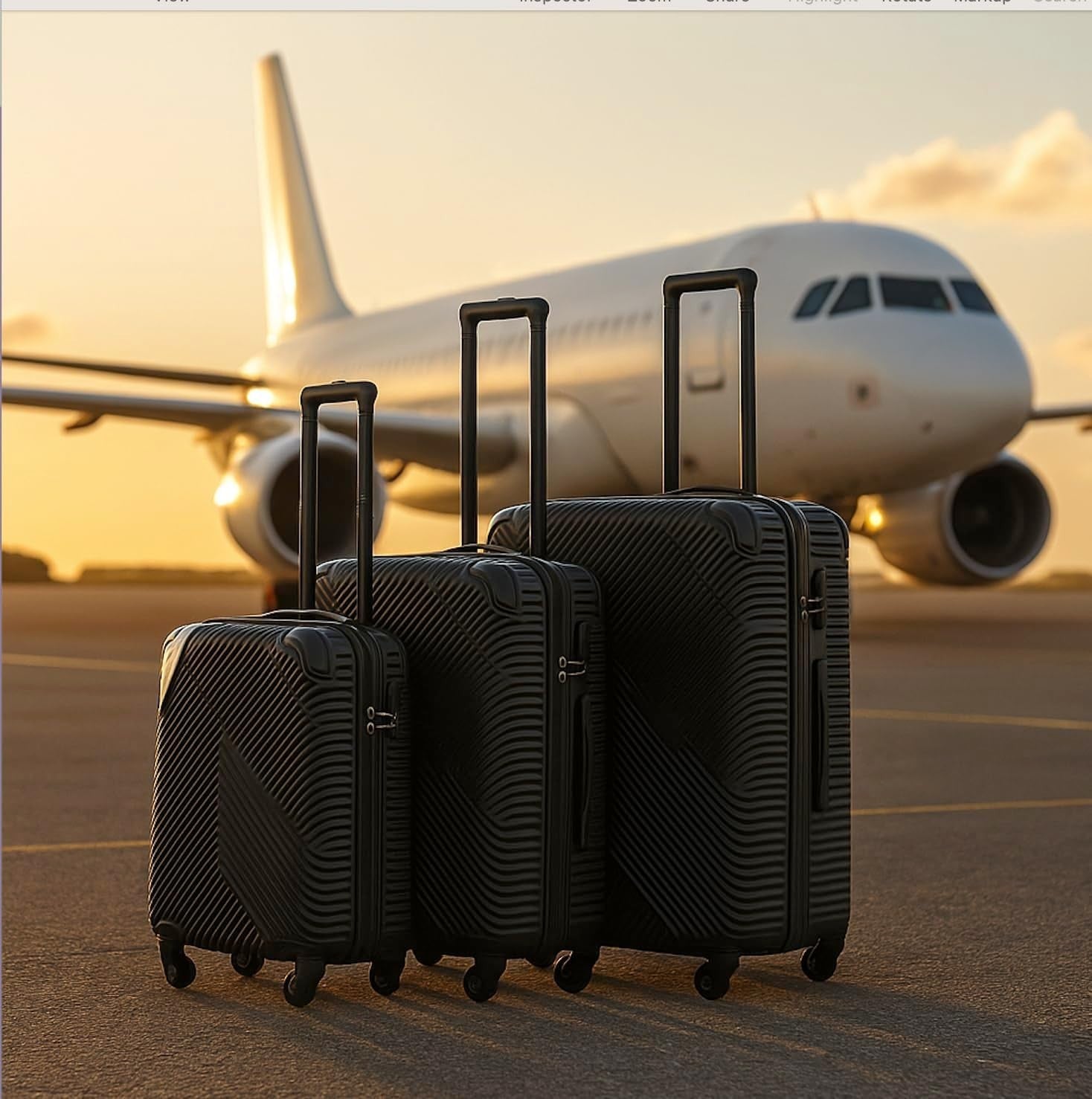 3PC Hard Shell Luggage Set 20 24 28 Inch Spinner Wheels Lock Black