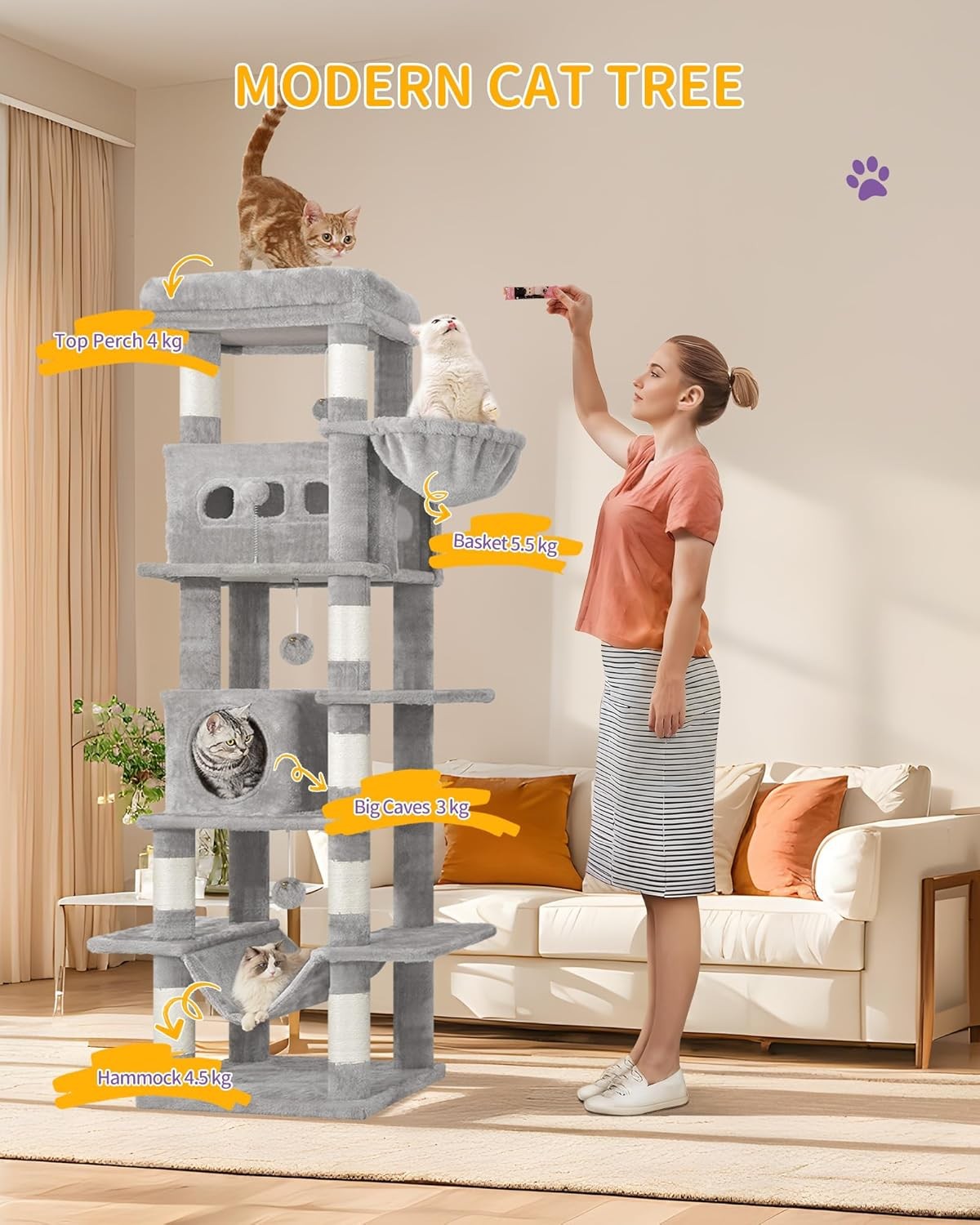 170cm Tall Cat Tree Tower Multi-Level Scratching Posts Condos Large