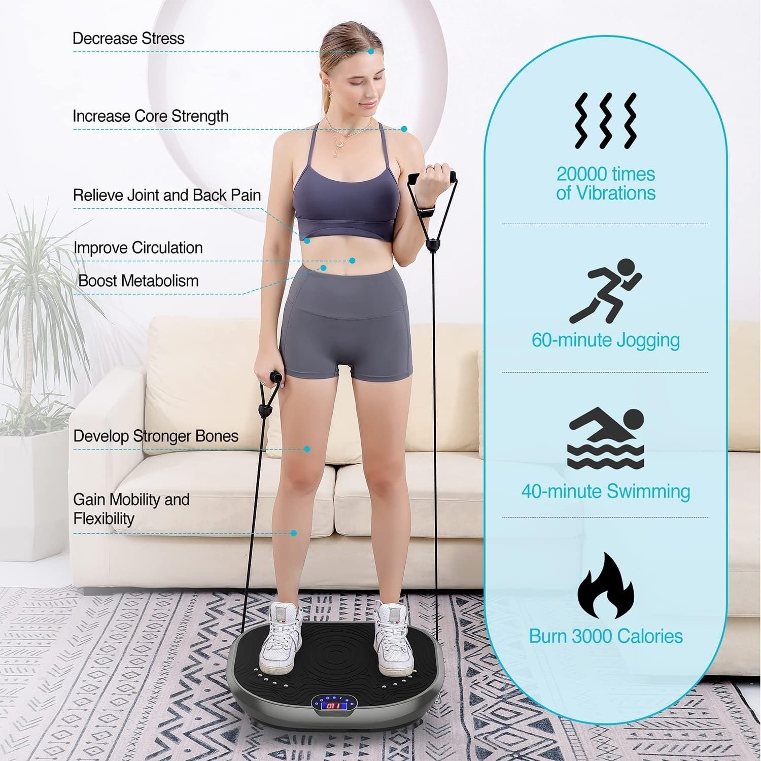 Grey Vibration Plate Exercise Machine Whole Body Workout 120 Levels