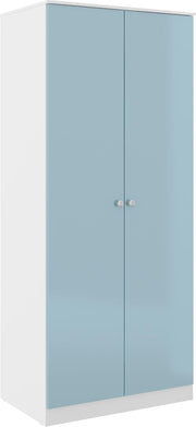 2 Door Gloss Wardrobe Blue White Compact Clothes Storage Modern Design
