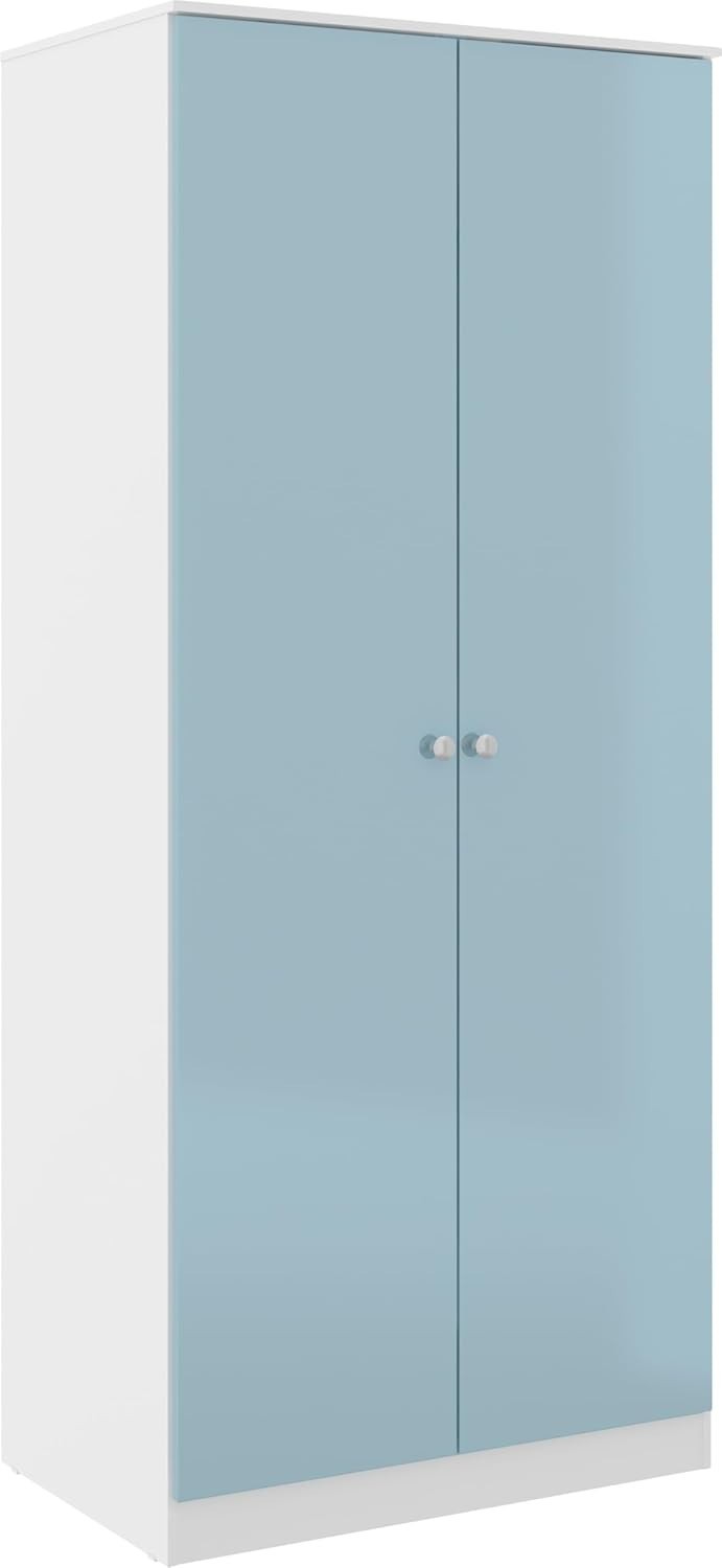 2 Door Gloss Wardrobe Blue White Compact Clothes Storage Modern Design