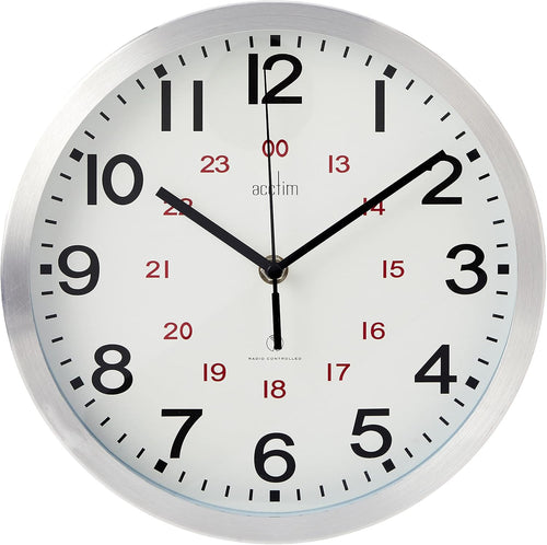 25cm Radio Controlled Wall Clock Aluminium Frame Silent Accurate Timekeeping