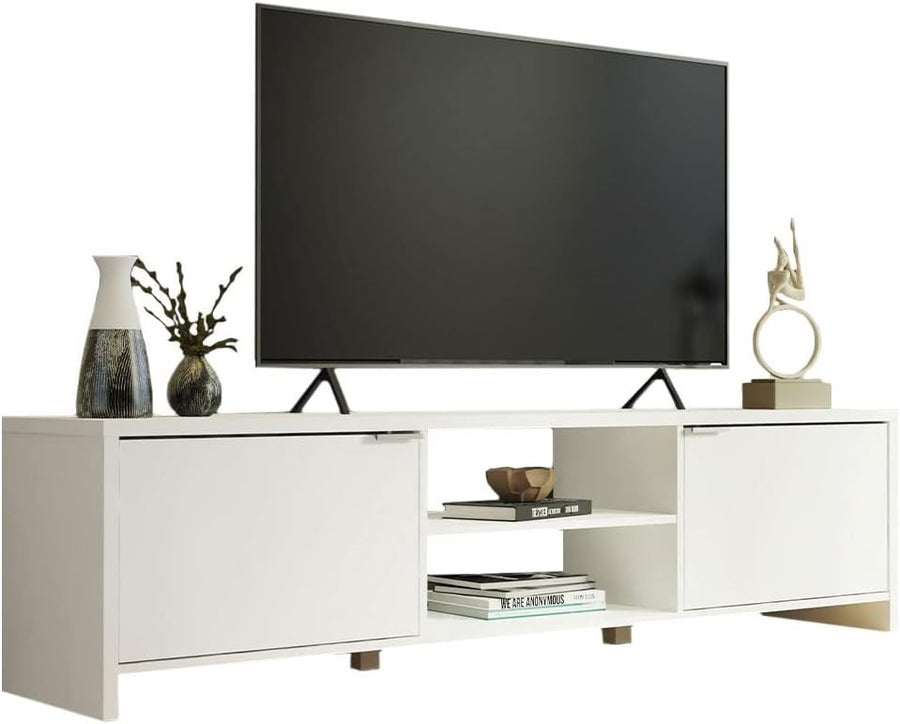 Large White TV Stand for 65" TVs with Cable Management & Storage Shelves