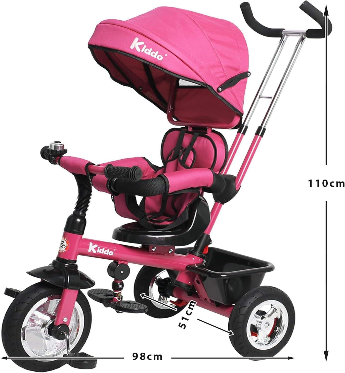 4 in 1 Kids Trike Rotating Seat Sun Canopy Parent Handle Pink