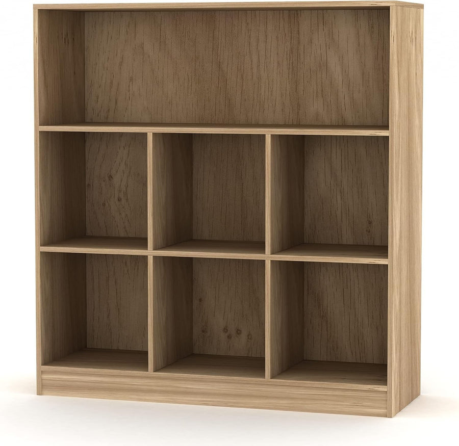 7 Cube Wooden Bookcase Home Room Storage Unit Bookshelf Display Wide Oak