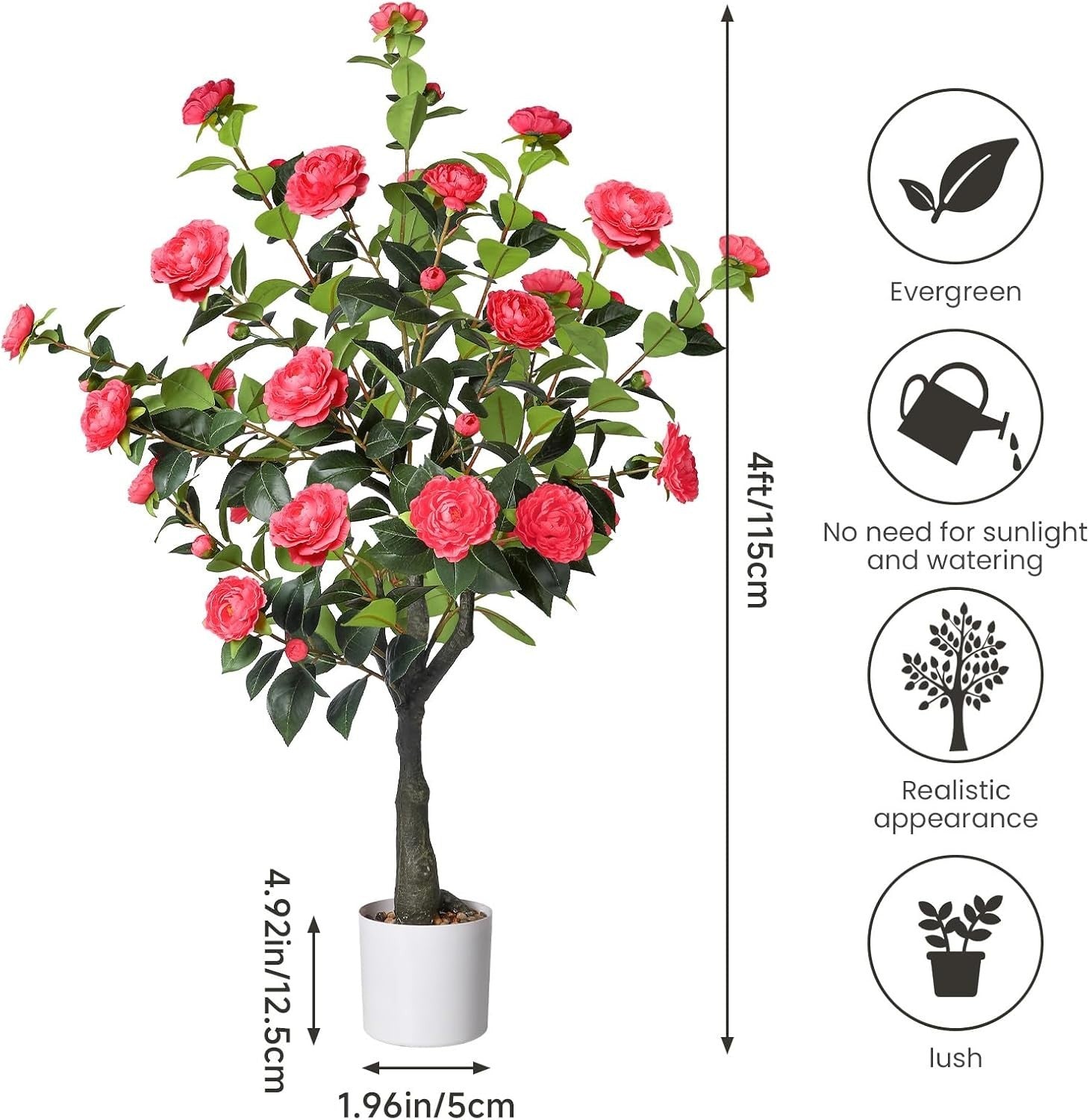 Set of 2 4ft Artificial Camellia Trees Pink Flowers Faux Plant Indoor Outdoor